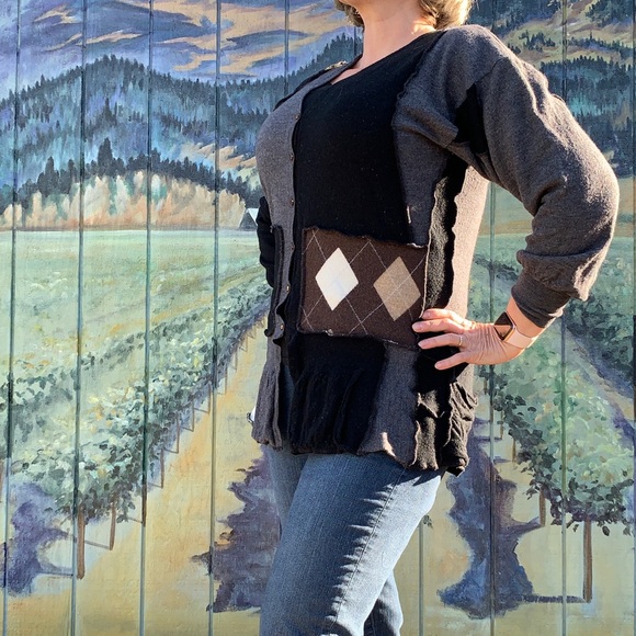 Upcycled wool cardigan tunic sweater boho katwise - Picture 11 of 12